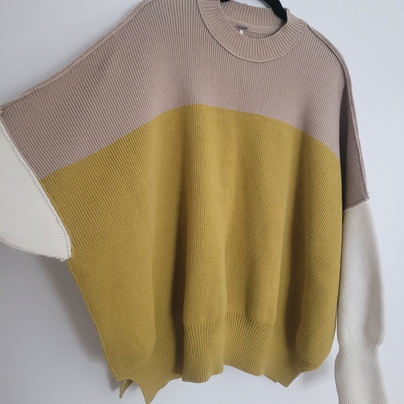Free People Easy Street Colorblock Sweater Yellow Womens Size S Cotton Blend - Picture 4 of 11